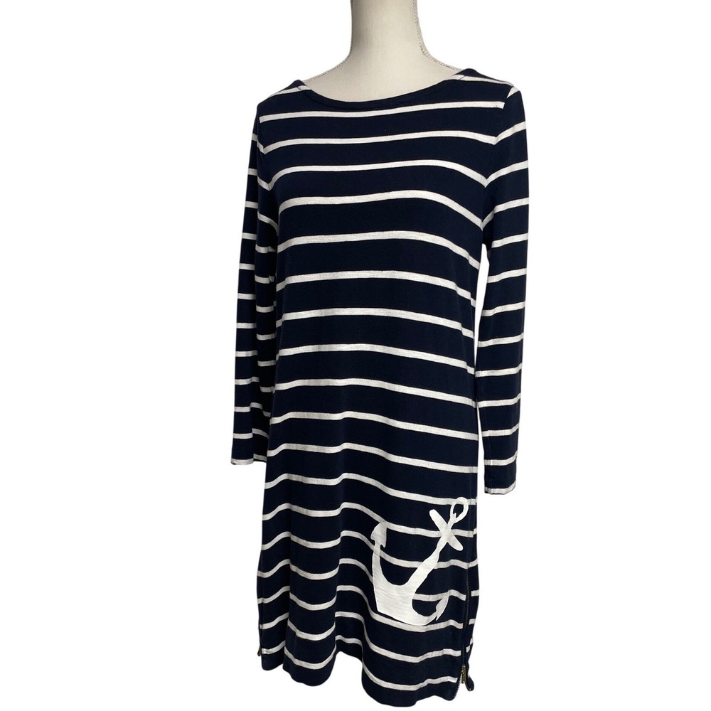 J. Crew Navy Stripe Nautical Graphic Anchor Dress Women's Small